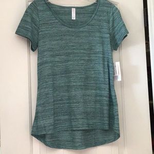LuLaRoe Classic T Heathered Teal and Black Super Soft Top Size XS New NWT